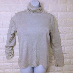 Vintage 90s White Stag Knit Turtleneck Top -S Metallic Glitter Silver Glam LSL